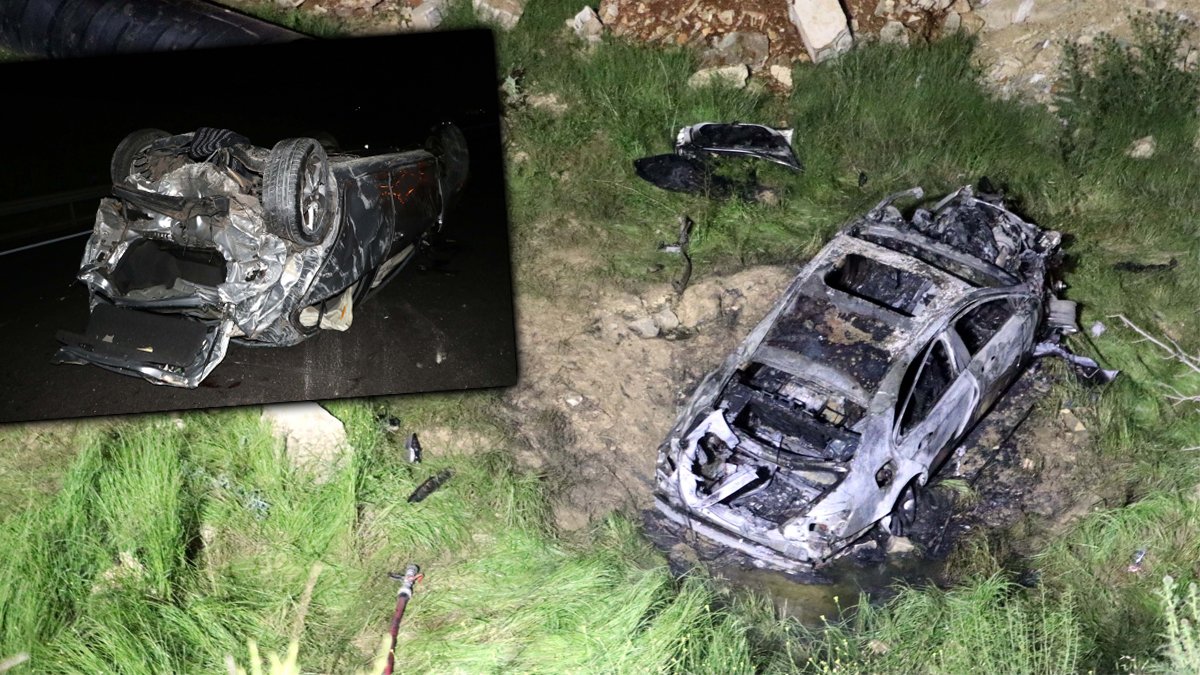 Gaziantep'teki feci kazada 1 ölü, 9 yaralı: Uçuruma uçan araç alev topuna döndü