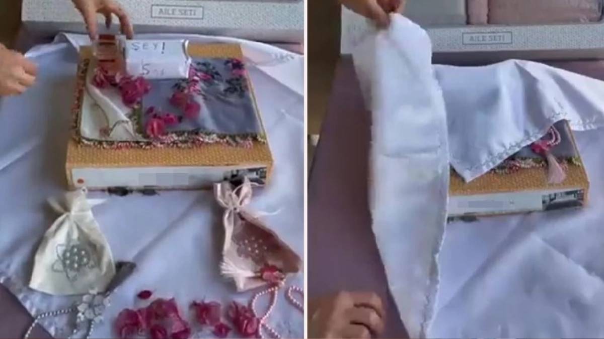 Bu şekilde hazırlanan gerdek bohçasını ilk defa göreceksiniz! Herkes kutudakinin ne olduğunu merak ediyor
