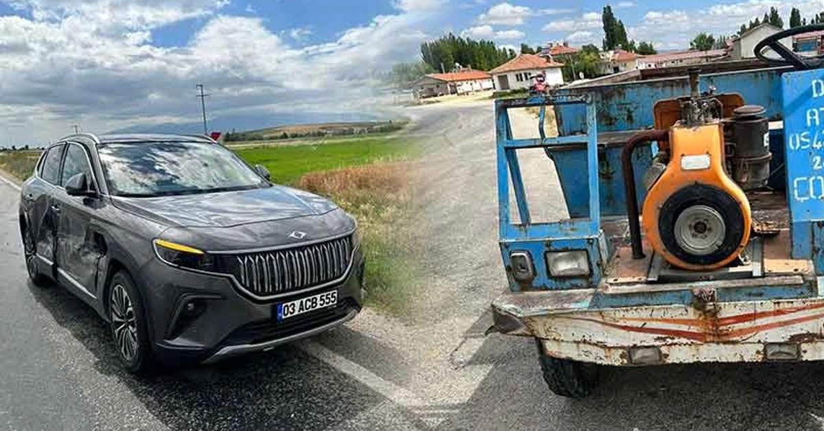 Afyonkarahisar'da akıl almaz TOGG kazası! TOGG'a patpat ile çarpan yaşlı adam yardım istedi