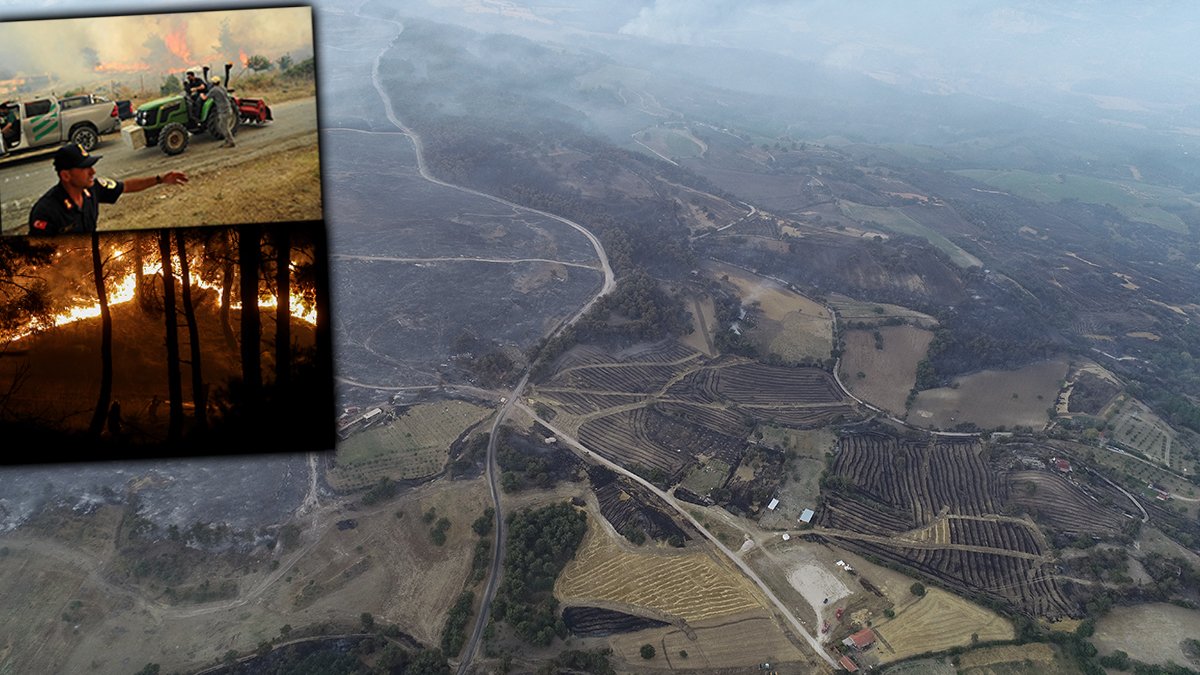 Çanakkale'deki yangın havadan görüntülendi: Alevlerle mücadelede ikinci gün!