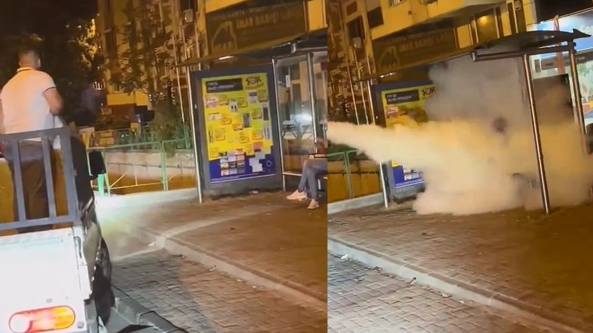 Bursa'da durakta bekleyen kadına çirkin saldırı: Yangın söndürme tüpünü sıkıp kaçtılar