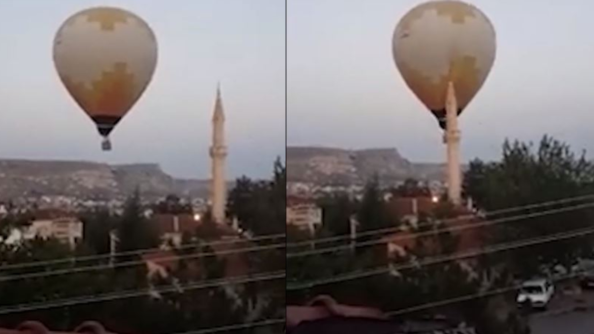 Kapadokya'da feci kaza: Sıcak hava balonu minareye çarptı