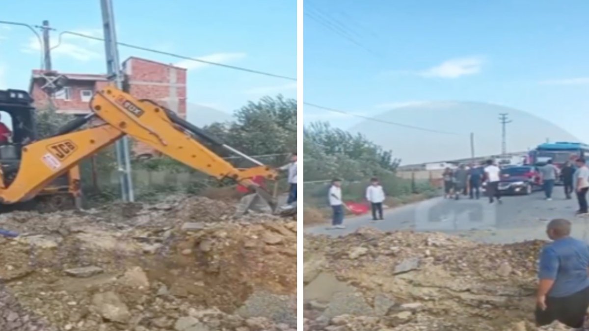 'Pes' dedirten anlar kamerada! Gelin arabasının önünü kesmek için asfaltı parçaladı