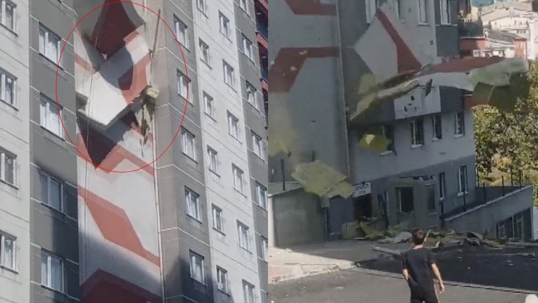 İstanbul’un göbeğinde 15 katlı binanın dış cephesi çöktü: Panik anları kamerada