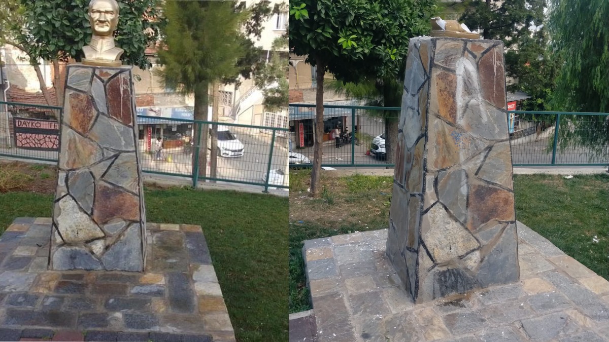 Konak’ta Atatürk büstüne çirkin saldırı