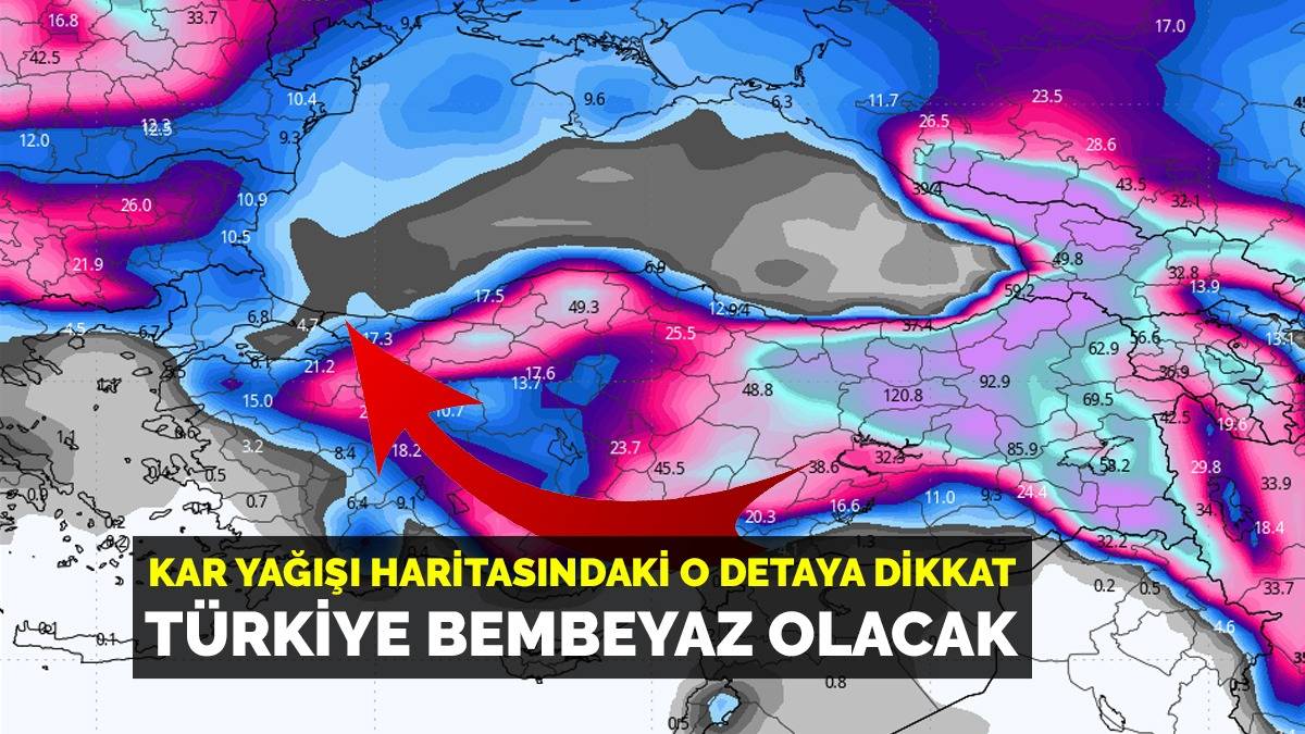 46 günlük kar yağışı haritası geldi! Türkiye'nin tamamı bembeyaz olacak... Haritadaki Eflatun ve pembe noktalara dikkat