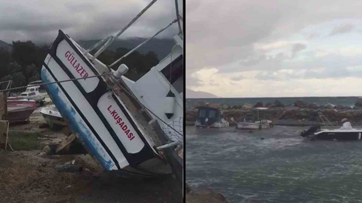 Balıkçı tekneleri fırtınaya dayanamayıp kıyıya vurdu