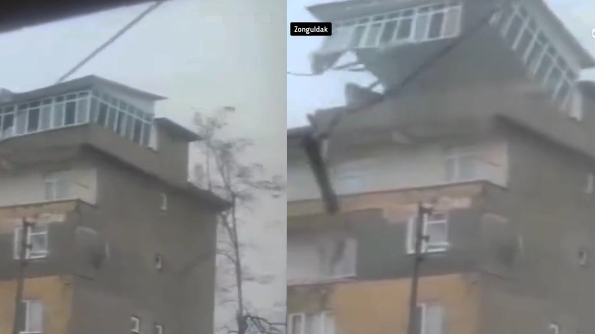 Fırtınada apartmanın çatı katı kağıt gibi uçtu! Görenler gözlerine inanamadı!