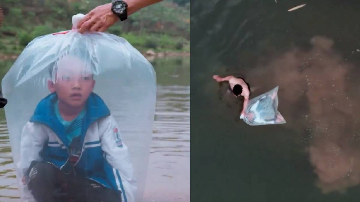 Dünyanın en ilginç okul yolu! Çocukları ağzı bağlı poşetlerle taşıyorlar... Okul yolu değil çile yolu