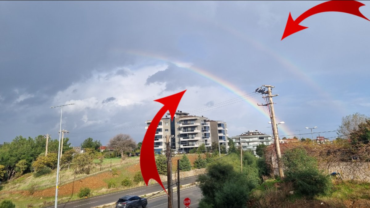 İzmir'de nadir görülen doğa olayı! Görenler cep telefonuna sarıldı: Çifte gökkuşağı görüldü