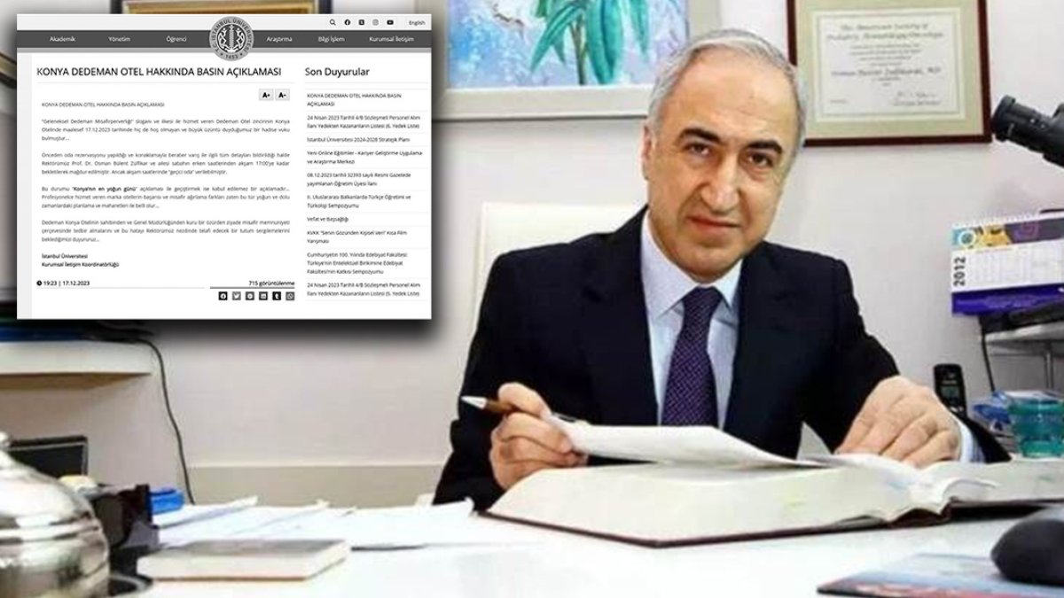 Rektörün otel şikayeti üniversitenin sitesinde