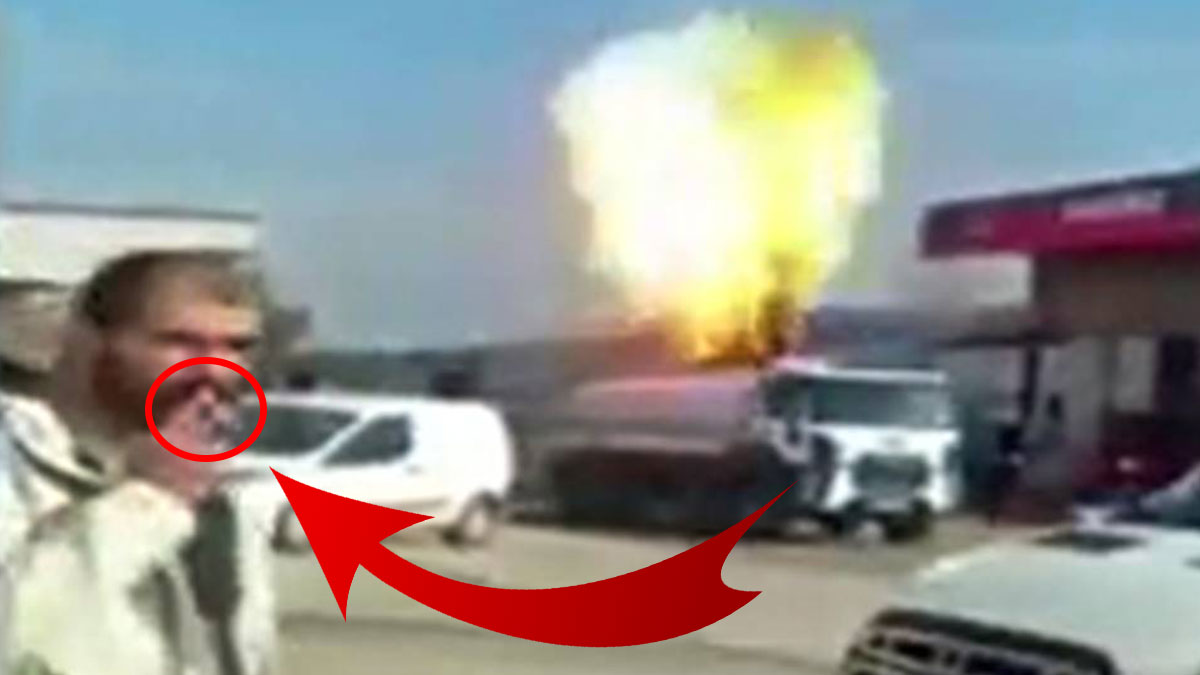 Alev alan tankeri ağzında sigarayla izlerken bomba gibi patladı! O anlar anbean kamerada