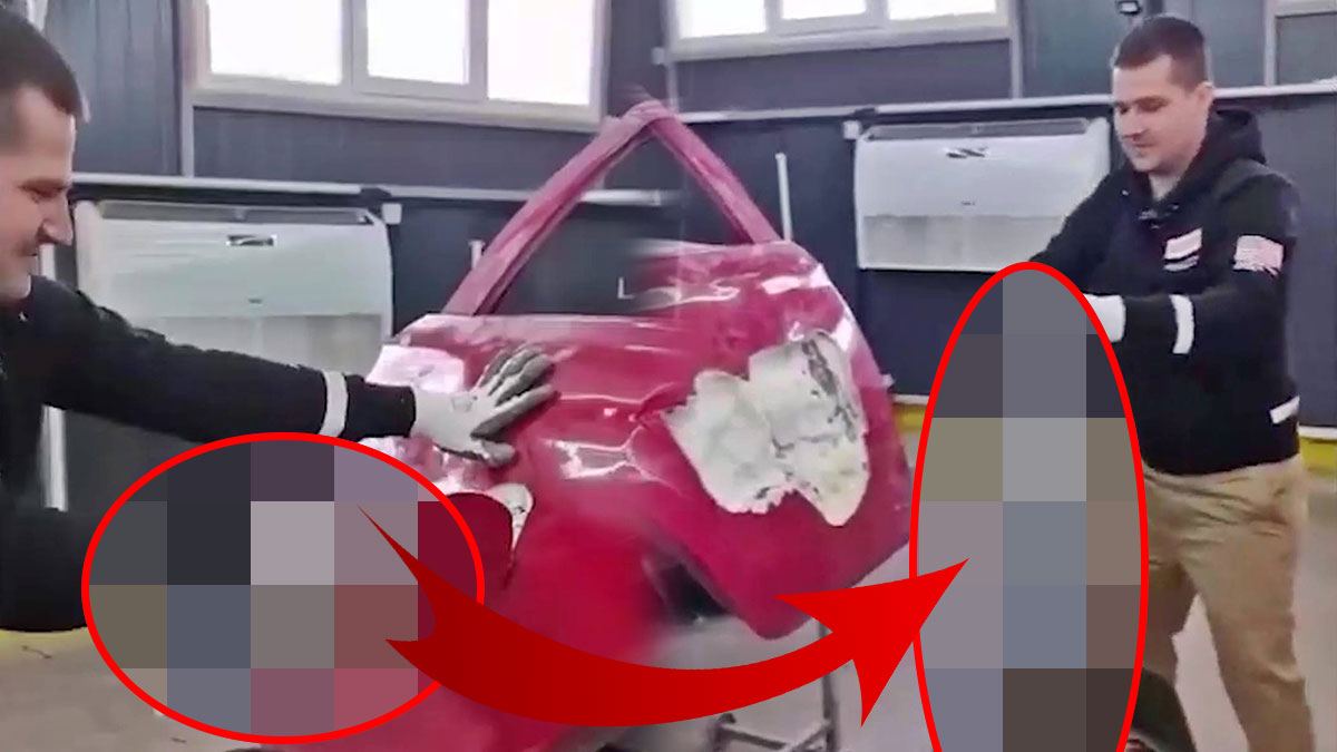 Ağır kazalı aracı böyle kamufle etmişler! Arabanın kapısını öyle bir malzemeyle kaplamışlar ki pes...