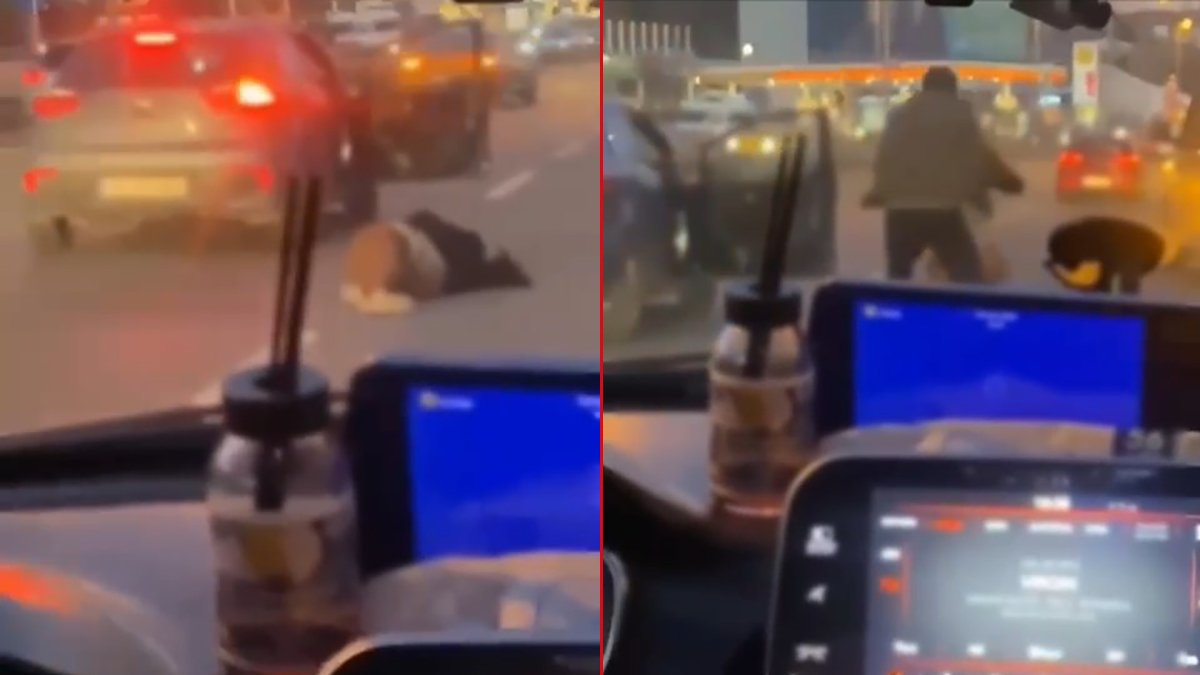 Otoyolda şiddet anları! Yola düşen kadını zorla araca bindirdi