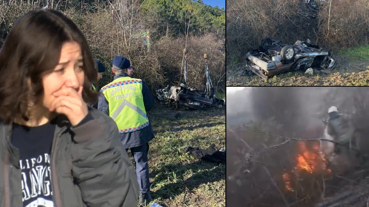 Önce şarampole uçtu sonra alev topuna döndü! Çatalca'da feci kaza: 2 kişi öldü, 3 kişi yaralandı