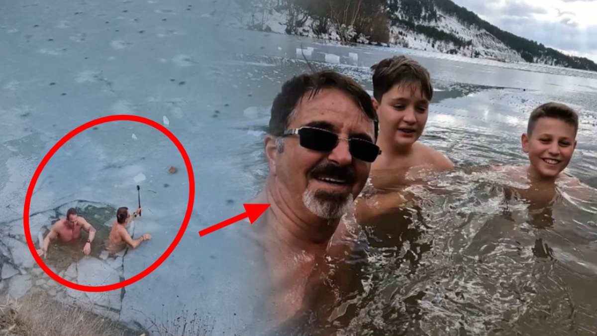 Görüntüler Rusya'dan değil, Türkiye'den! Donmuş göle bakın nasıl girdiler: Cesaret ister
