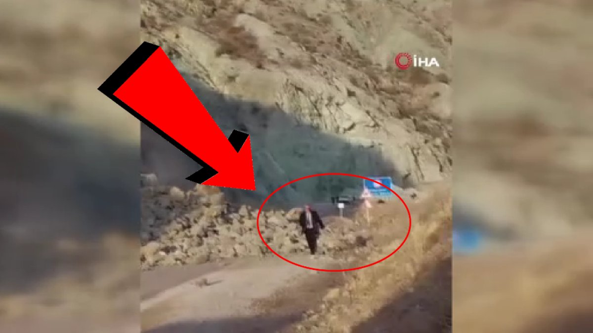 Heyelan anında bir vatandaş son anda kurtuldu! O anlar kameralara saniye saniye yansıdı