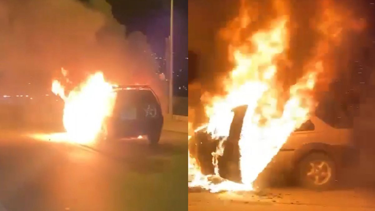 Seyir halindeki cip alev topuna döndü: O anlar kameraya yansıdı