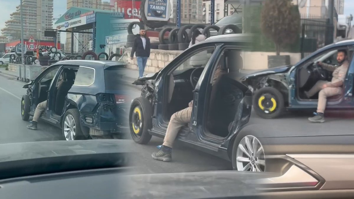 Trafikte akılalmaz görüntü! Ağır hasarlı otomobilinden ayağını sarkıtıp, kilometrelerce yol gitti