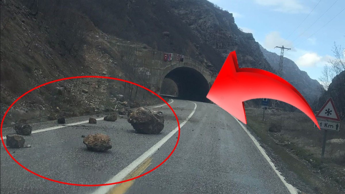 Dağlardan dev kaya parçaları koptu! Yollara düşen kayalar yolu kapattı: Yetkililer uyardı “Devam ediyor”