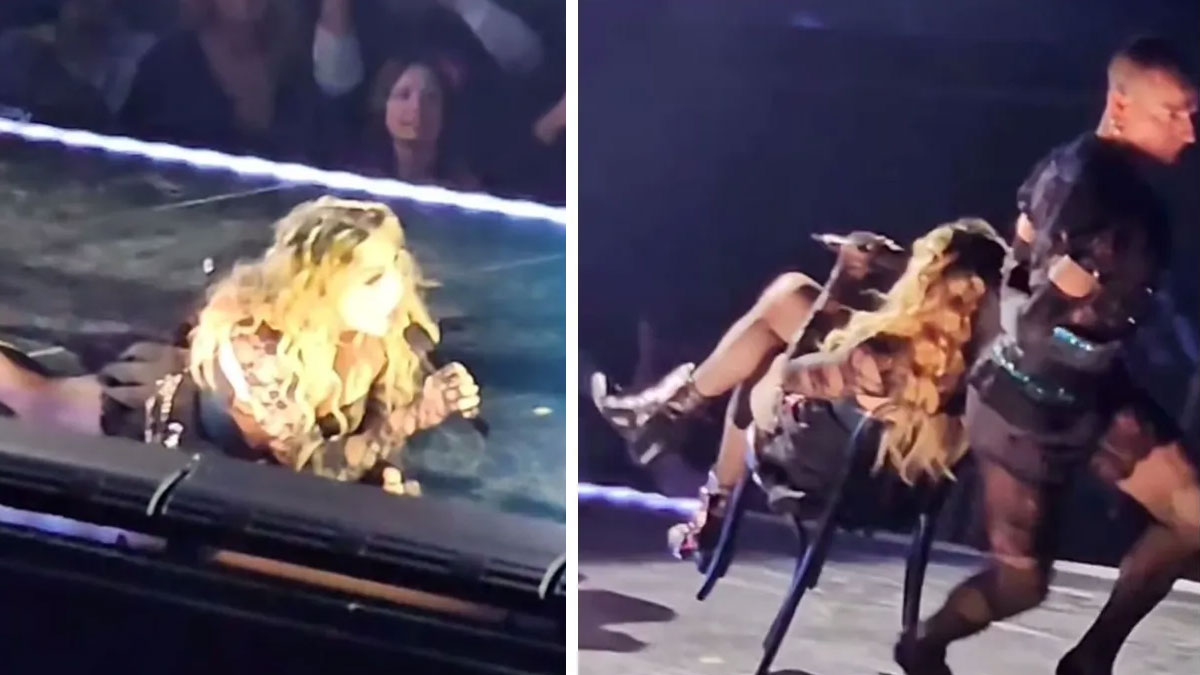Sahnede yere düşen Madonna, profesyonelliğini konuşturdu