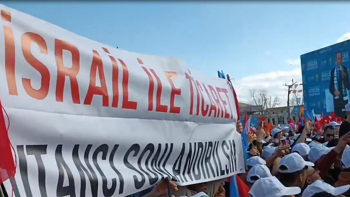 Erdoğan'ın mitinginde "İsrail ile ticaret utancı sonlandırılsın" pankartına sansür