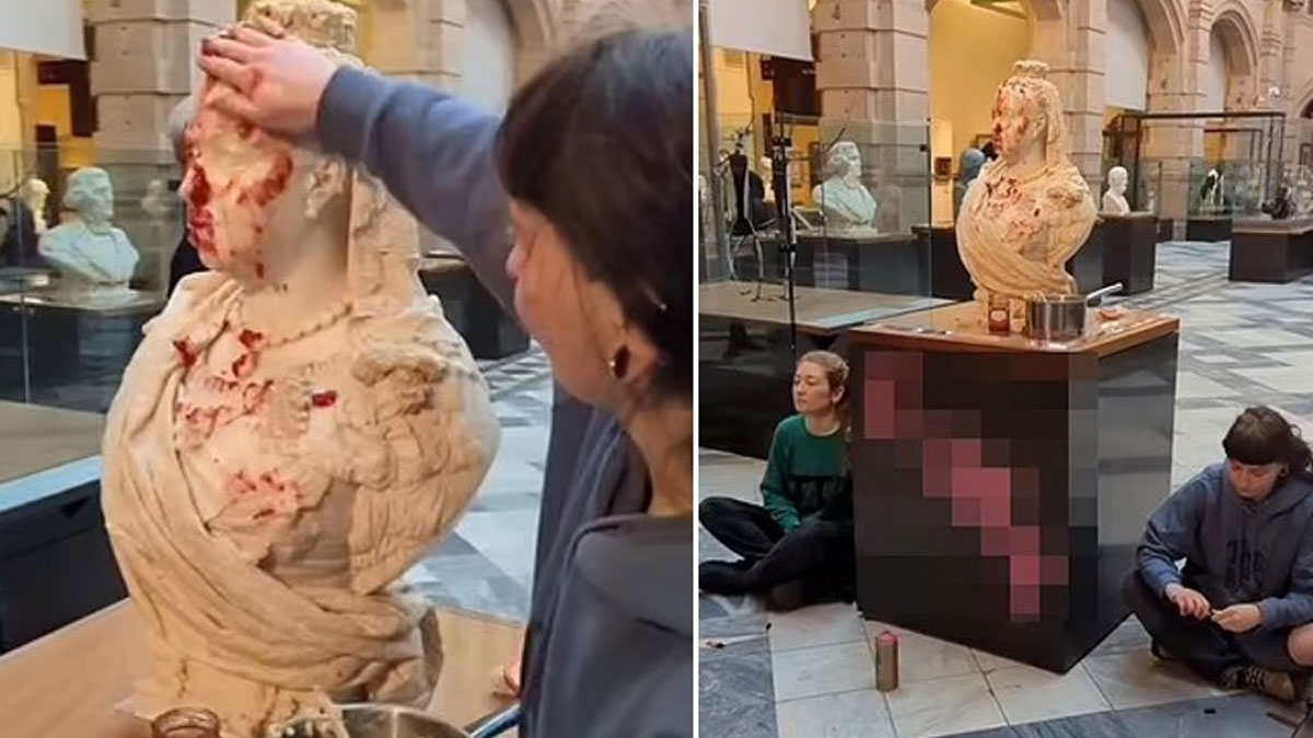 Kraliçe Victoria'nın büstüne yulaflı ve reçelli saldırı: Gıda bir insan hakkıdır