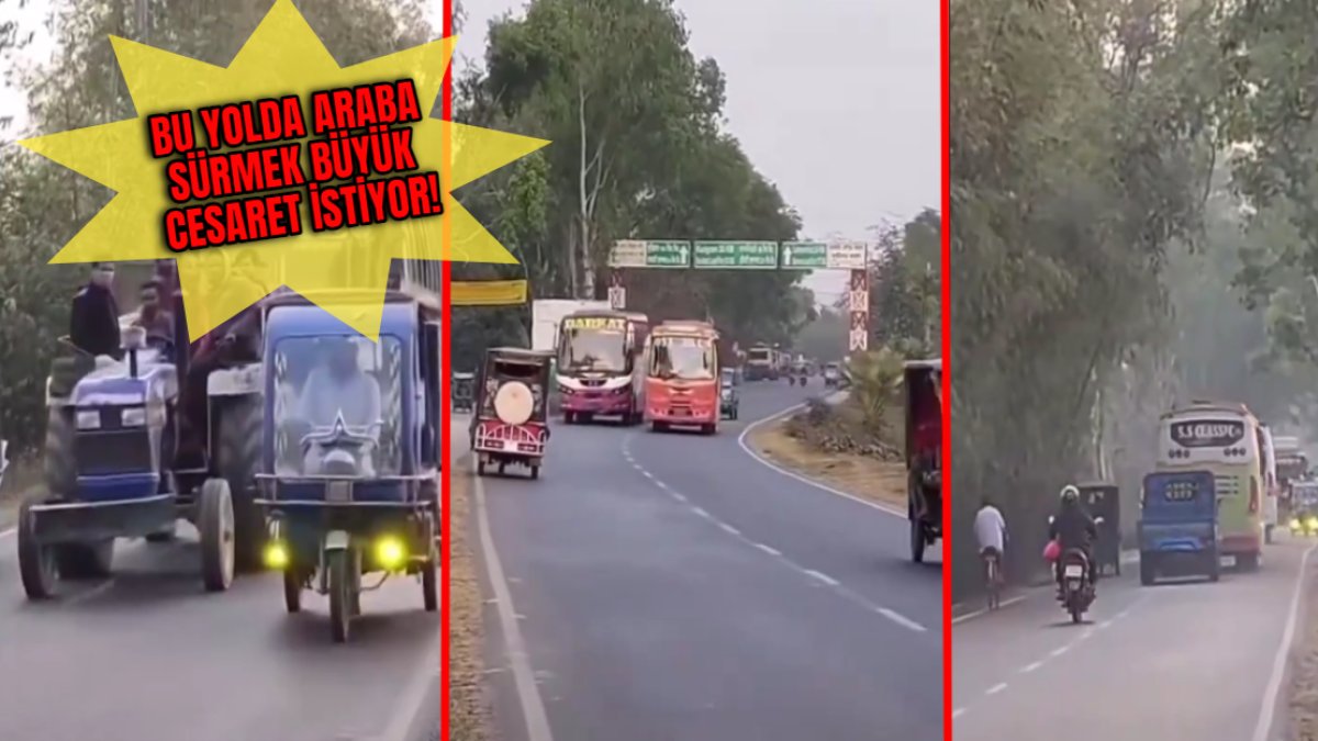 Bu yolda araba sürmek büyük cesaret istiyor! Ne bisiklet ne kamyon ne araba... Asıl ilginç olan kaza olmaması