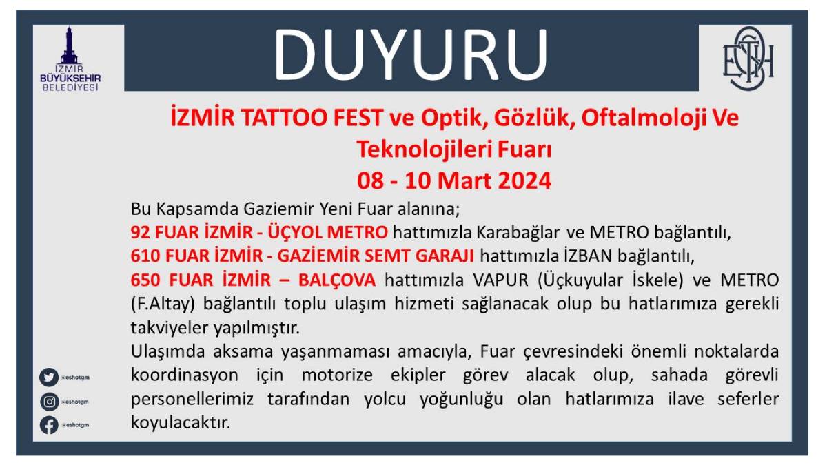 ESHOT’tan fuarlar için ulaşım düzenlemesi