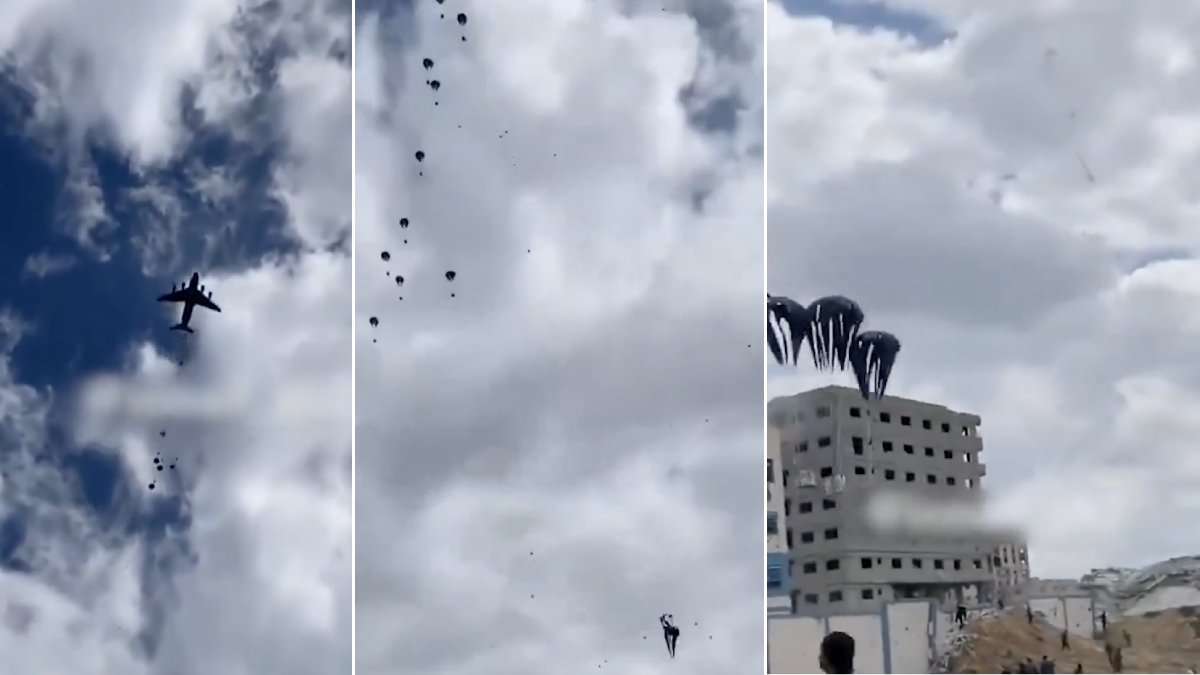 Gazze'ye havadan atılan yardımlarda yürekler ağızlara geldi: Paraşütler açılmadı kutular yere çakıldı