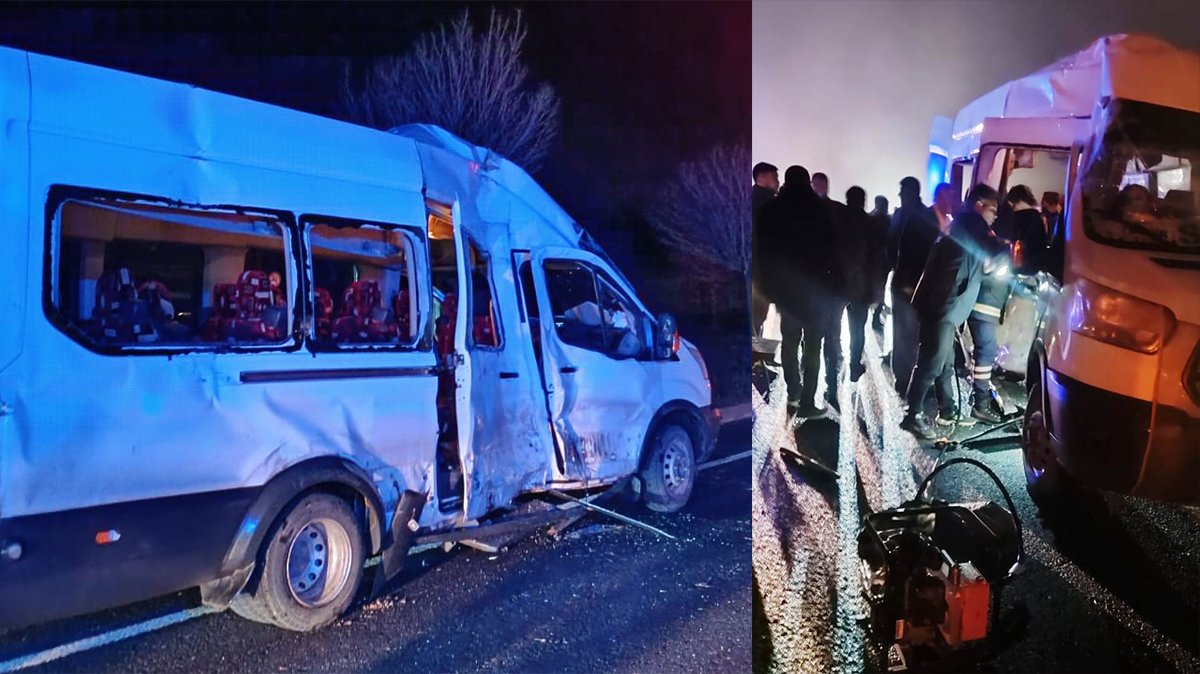 TIR, öğrencileri taşıyan minibüse çarptı! 15 yaralı