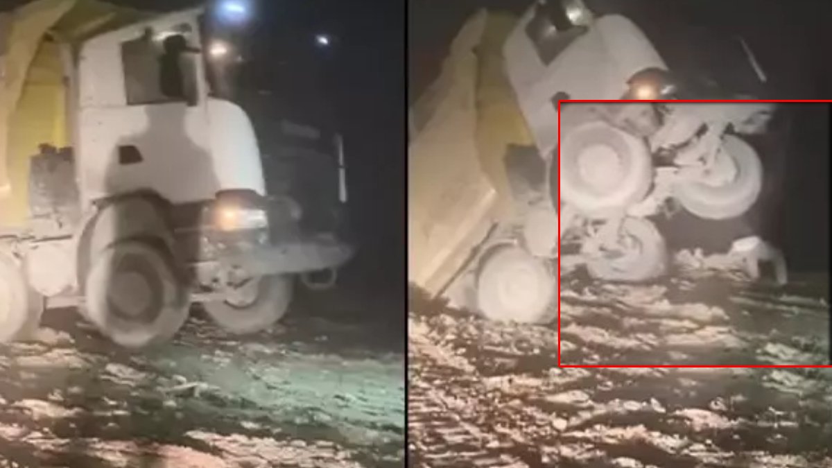 Sultangazi’de hafriyat kamyonu uçurumdan yuvarlandı: Şoför ölümden kılpayı kurtuldu