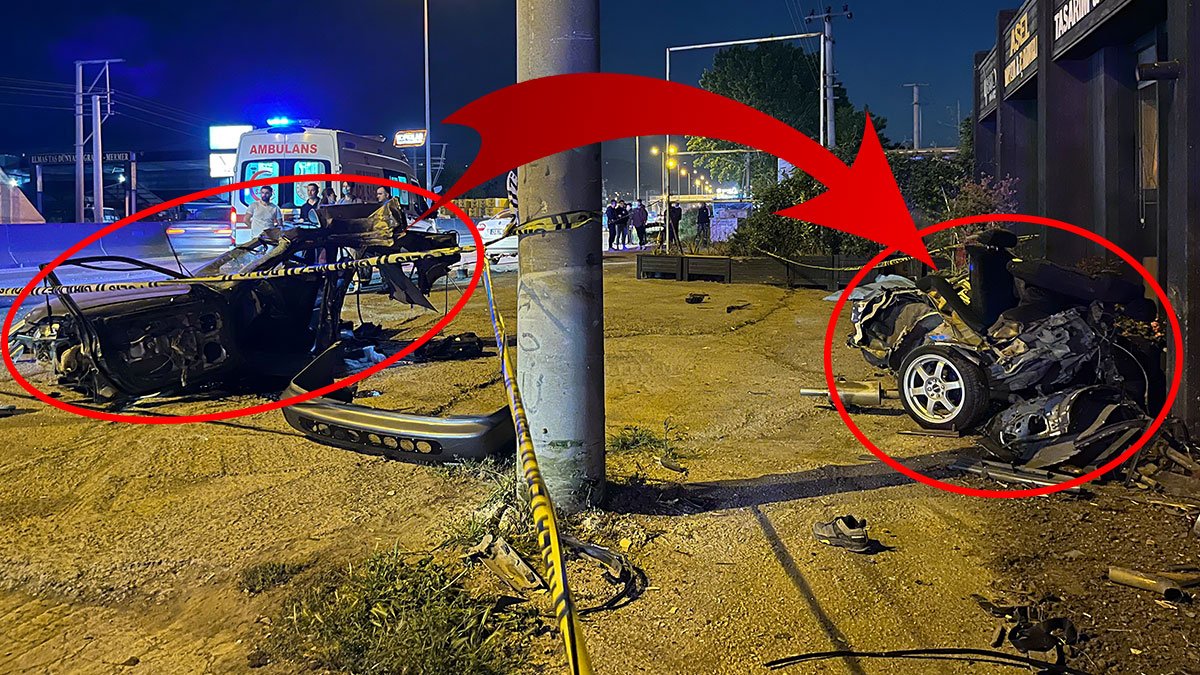 Elektrik direğine çarpmasıyla ikiye bölünmesi bir oldu! Ölümlü kaza kamerada