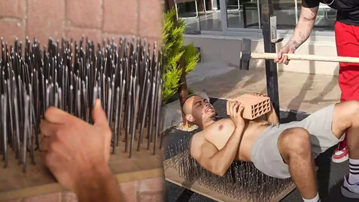 700 çivinin üstüne yattı: Sırtı delik deşik oldu! İddia uğruna canından oluyordu