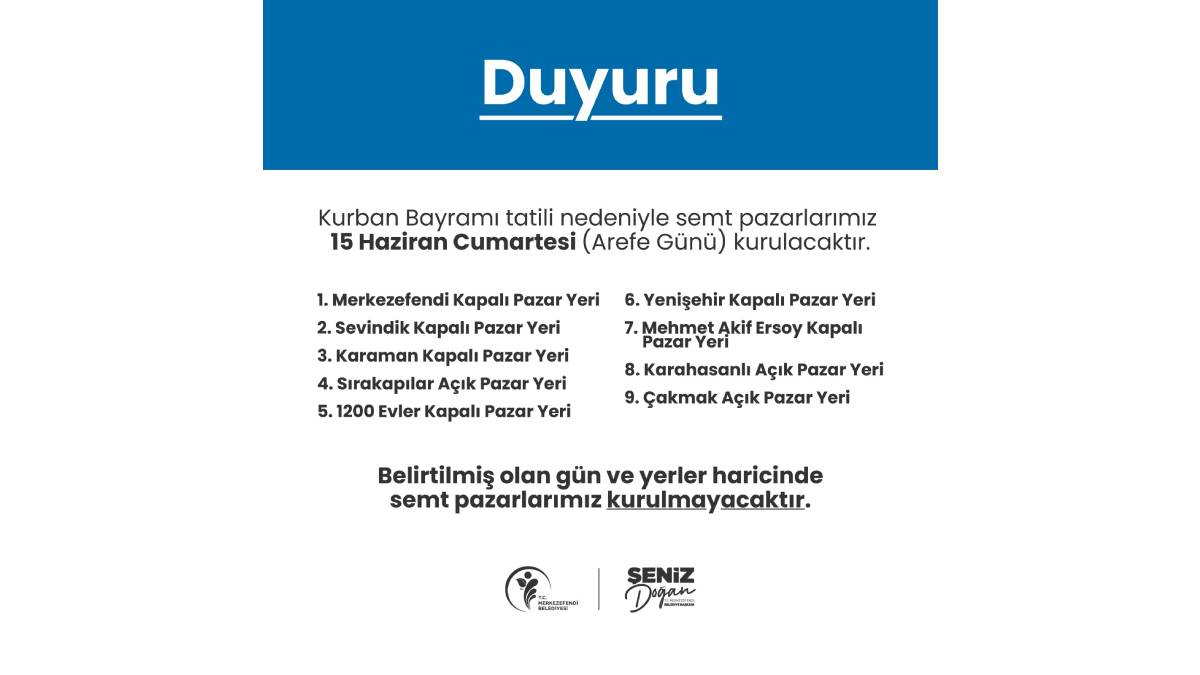 Merkezefendi’de Arefe Günü kurulacak semt pazarları belirlendi