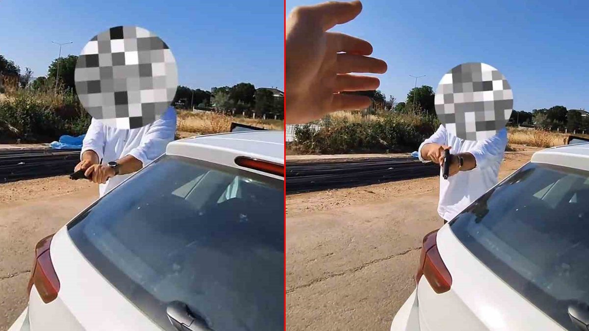 Trafikte korku dolu anlar! Aynasını kıran motosikletliye silah çekti