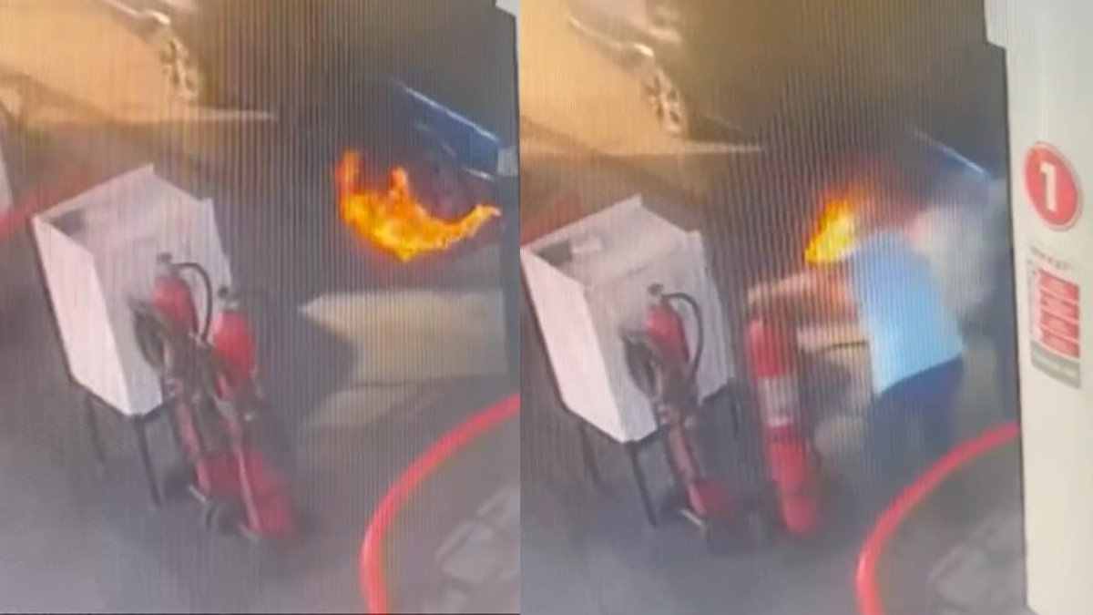 Akaryakıt istasyonunda panik anları! Otomobil bir anda alev topuna döndü