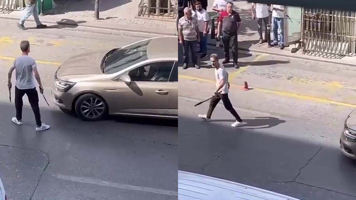 Trafikte samuray kılıçlı dehşet: Sürücülere küfür ve tehdit yağdırdı