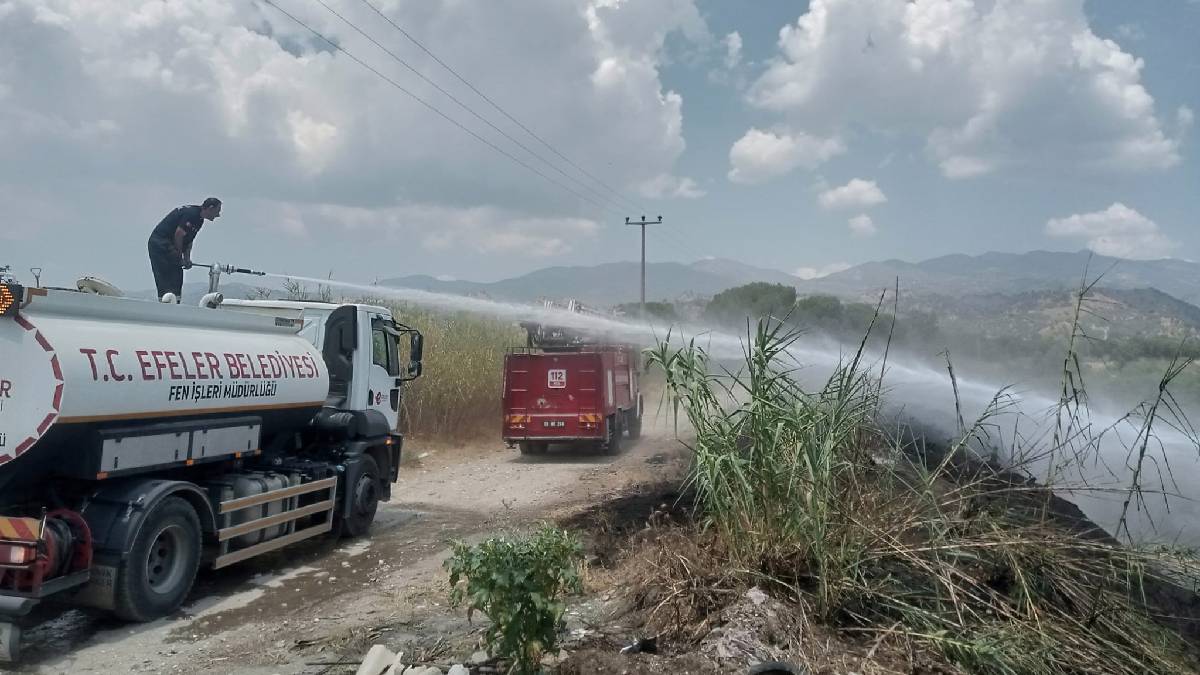 Efeler’den yangın söndürme çalışmalarına cansiperane destek