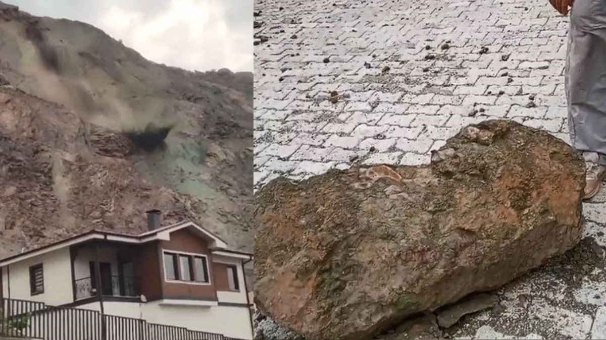 Karadeniz'de heyelan! Dev kayalar evlerin üstüne uçtu