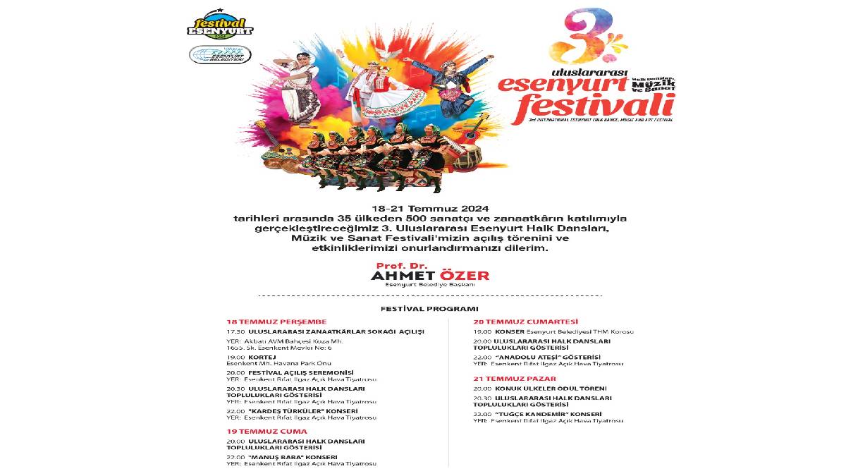 3. Uluslararası Esenyurt Halk Dansları Müzik ve Sanat Festivali başlıyor