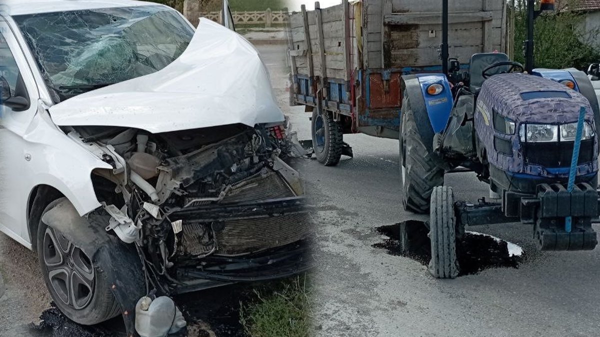 Traktörle çarpışan otomobil hurdaya döndü! Yaralılar var