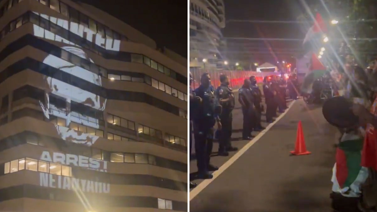 Netanyahu'nun ABD'de kaldığı otele 'tutuklayın' yazısı yansıtıldı