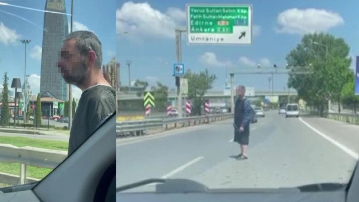 E-5'te ilginç olay! Ameliyat önlüğüyle metrelerce yürüdü