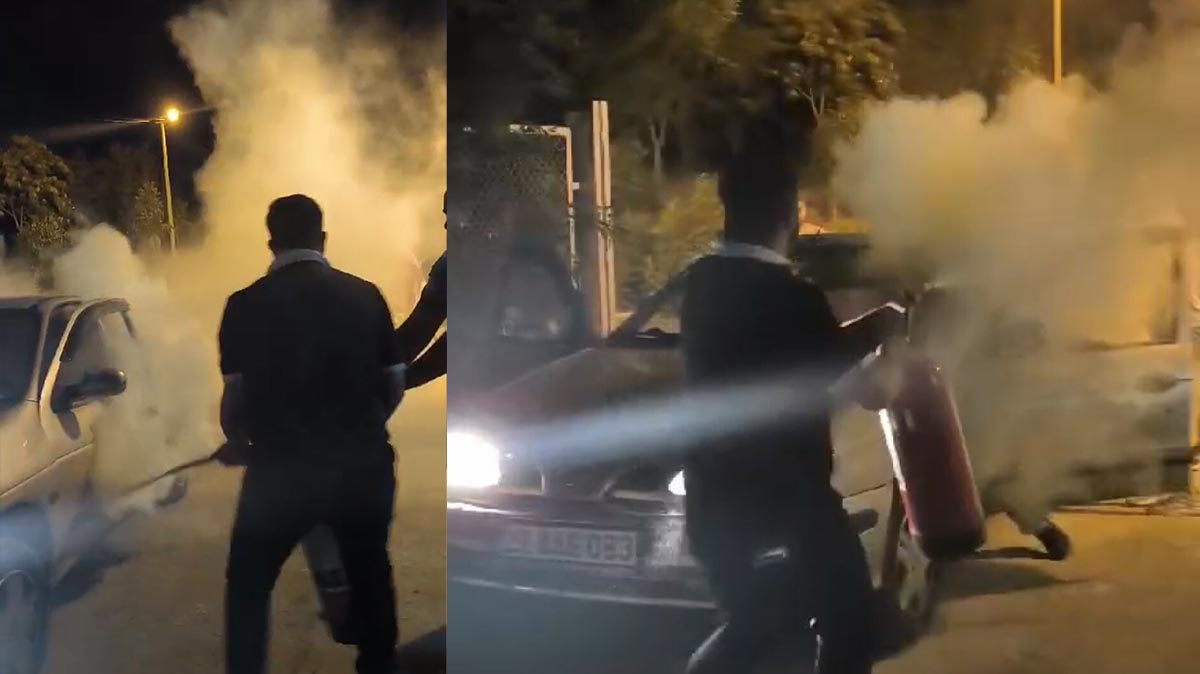 Kız arkadaşının ailesini yangın tüpüyle kovaladı!