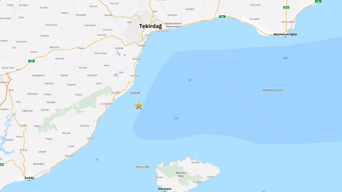 Tekirdağ açıklarında 3.5 büyüklüğünde deprem