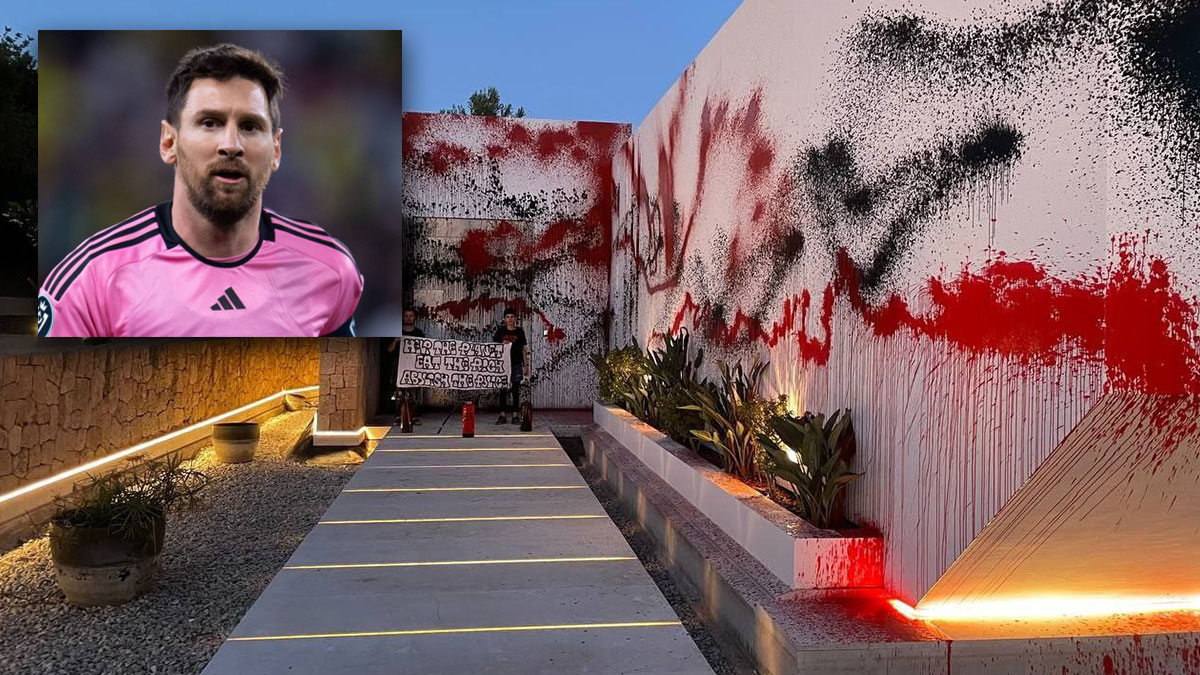 Aktivistler Messi'nin malikanesini boyalarla kapladı