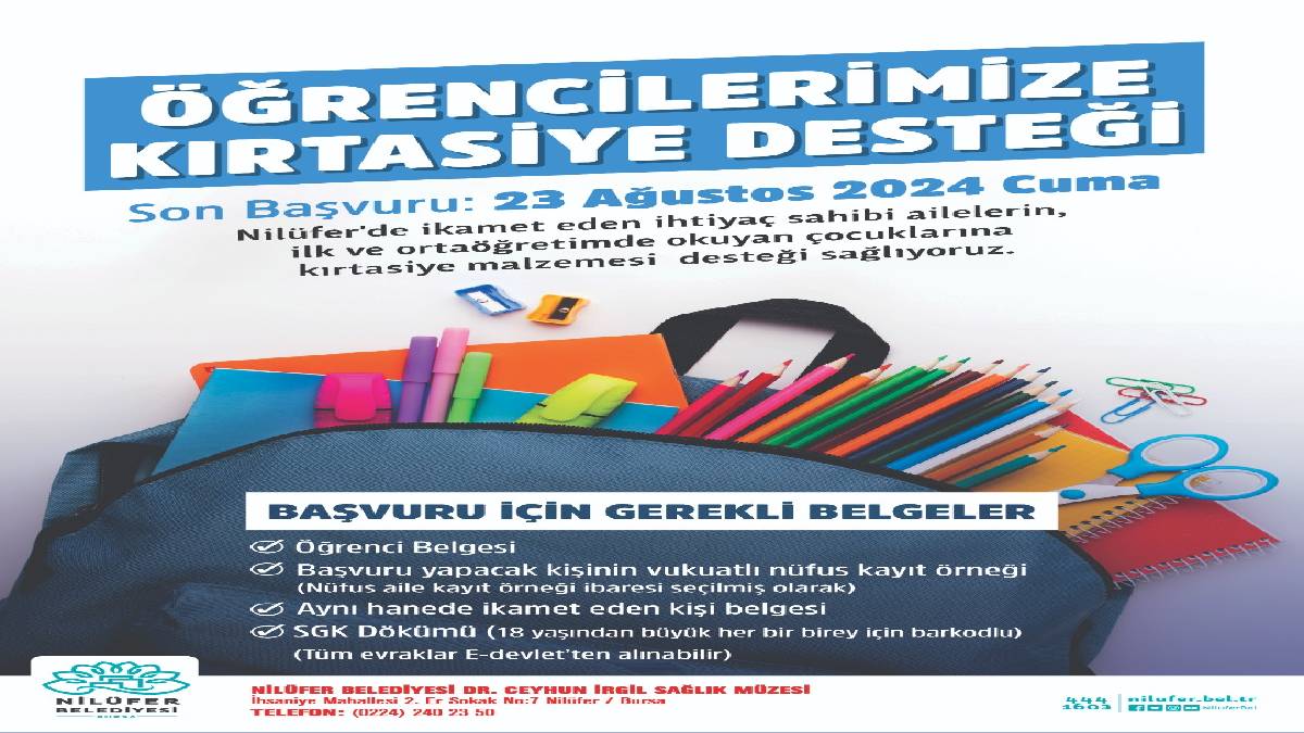 Nilüfer Belediyesi’nden öğrencilere kırtasiye desteği