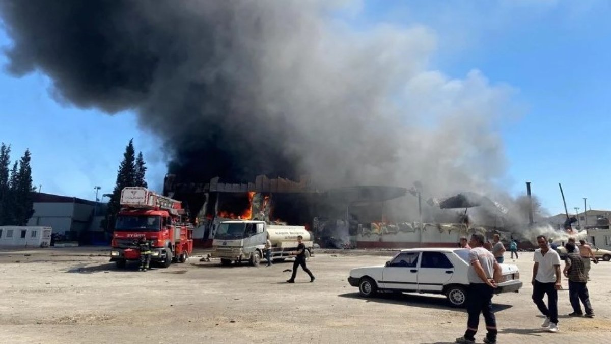 Manisa'da üzüm işleme tesisinde yangın çıktı: Gökyüzünü duman sardı