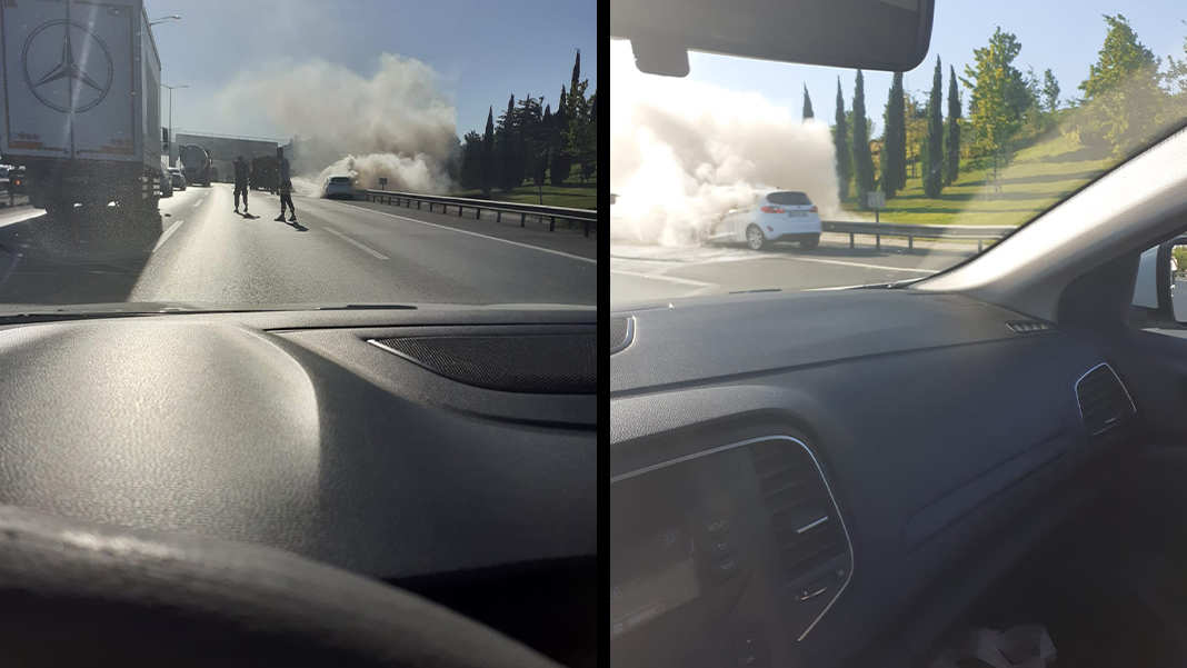 TEM Otoyolu'nda araç yangını dehşeti